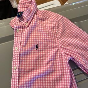 Ralph Lauren long sleeves button down boys size 14-16 pink and white